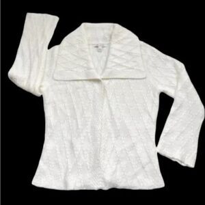 JM COLLECTION Women Small Cream One Snap Front Cardigan Knit Sweater NWOT